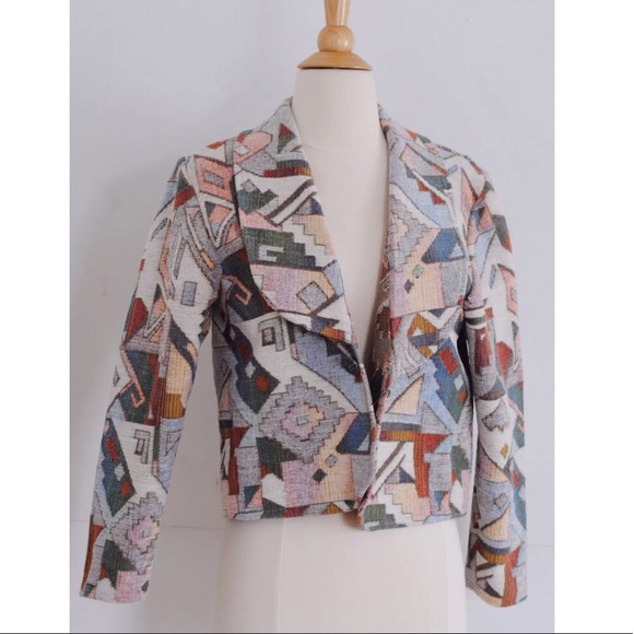 Vintage Jackets & Blazers - Vintage Southwest Jacket Tapestry Cropped Blazer M